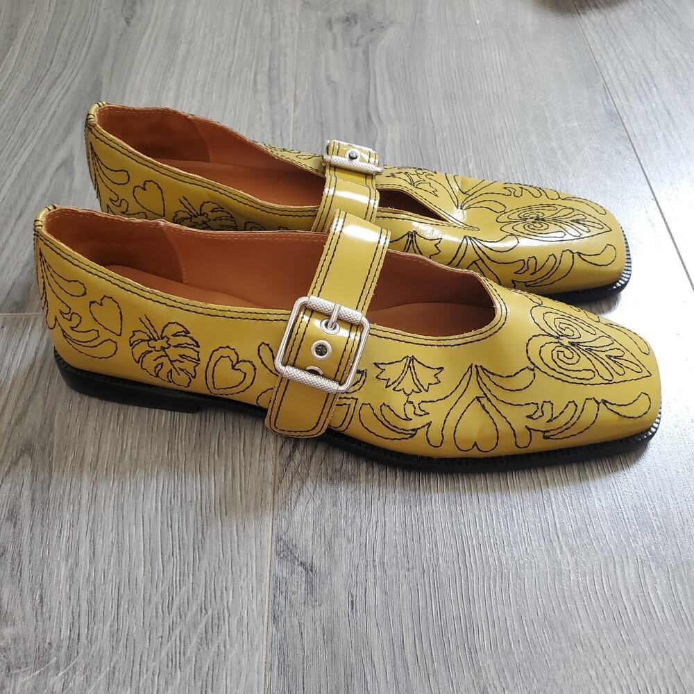 FARM Rio Yellow Flats with Black Embroidery